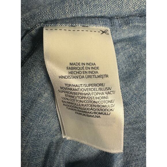 Polo Ralph Lauren Size 16 Denim Chambray Drop Waist Dress Ruffle Mock Neck - Picture 9 of 9